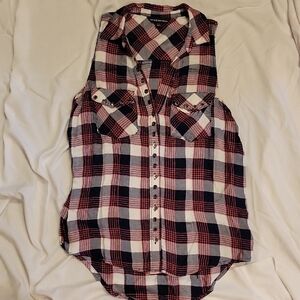 Rock & Republic Plaid Button-Front Top - Navy, White & Red